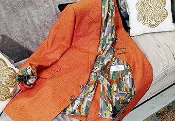 Traje de novio naranja lino forro especial Exquisuits