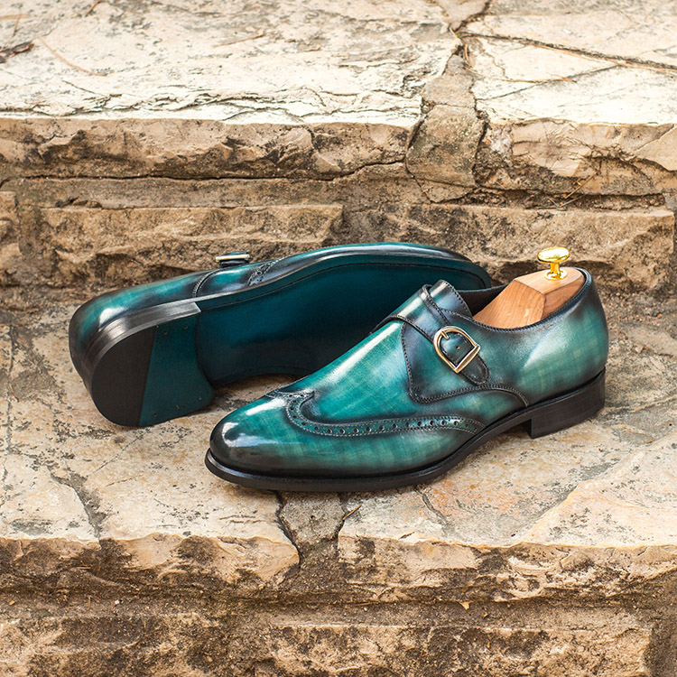 Zapatos de hombre de lujo - Zapato caballero single monkstrap pátina en verde